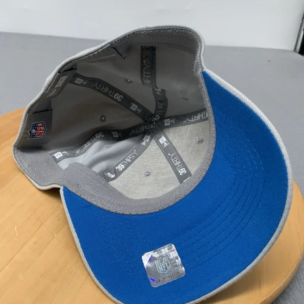 Detroit Lions New Era 39THIRTY Flex Fit Hat Cap Gray Blue NFL Training S/M NWT
